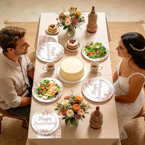 96Pcs Boho Bohemia Happy Anniversary Party Decorations, Serves 24 - style: Bohemian Wedding Plates