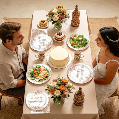 96Pcs Boho Bohemia Happy Anniversary Party Decorations, Serves 24 - style: Bohemian Wedding Plates