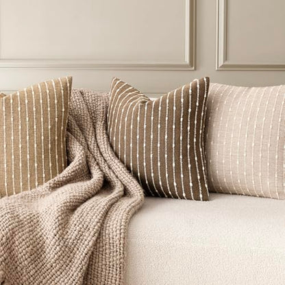 Foindtower Boho Striped Boucle Lumbar Throw Pillow Covers 12x20 Inch Brown - color: Brown, size: 20" x 12" (Pack of 2)
