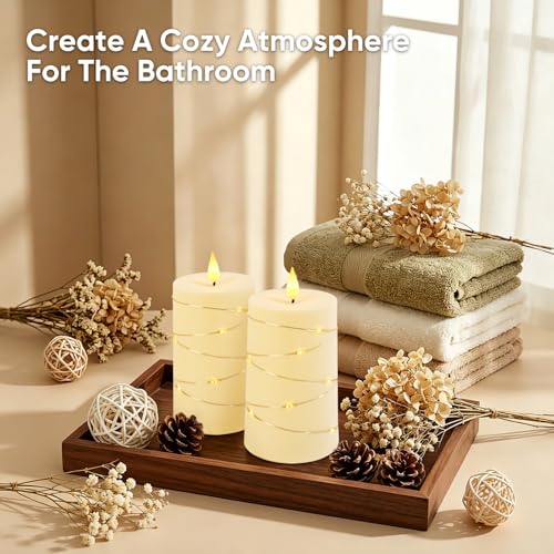 Raycare Ivory Battery Operated Flameless Pillar Candles with Remote Timer - color: 2pc-Ivory