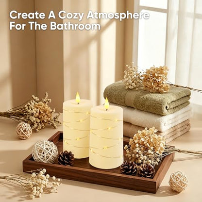 Raycare Ivory Battery Operated Flameless Pillar Candles with Remote Timer - color: 2pc-Ivory