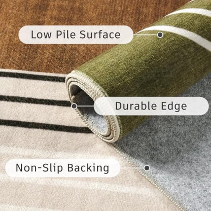 DCX Abstract Washable 4x6 Rug, Non Slip Low Pile Rug, Green and Brown - color: Green & Brown, size: 4' x 6' (Rectangular)