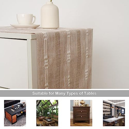 Rustic Small Boho Light Coffee Linen Style Table Runner 14x36 Inches - style: Light Coffee