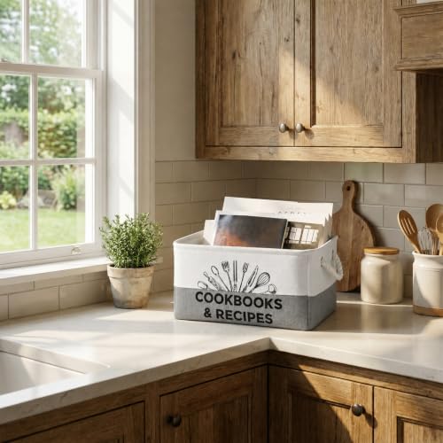 Marsui 1 Pcs Cookbook & Recipe Book Basket Cook Lover Gifts, White Gray - color: White Gray, size: Cookbook