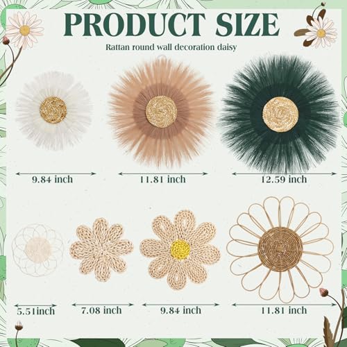 Chunful 7 Pcs Boho Wall Basket Decor Rattan Flower, Emerald Green - color: Emerald Green