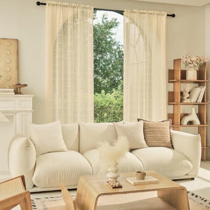 Pale Yellow Sheer Curtains for Living Room 72 Inch Linen 2 Panels - color: Pale Yellow, size: 52"W x 72"L (Pack of 2)