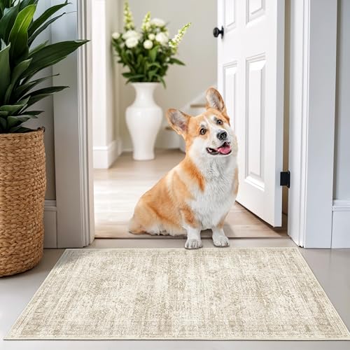 2x3 Rug Non Slip, Small Washable Entryway Rug,Beige - color: Beige/Ivory, size: 2' x 3' (Rectangular)