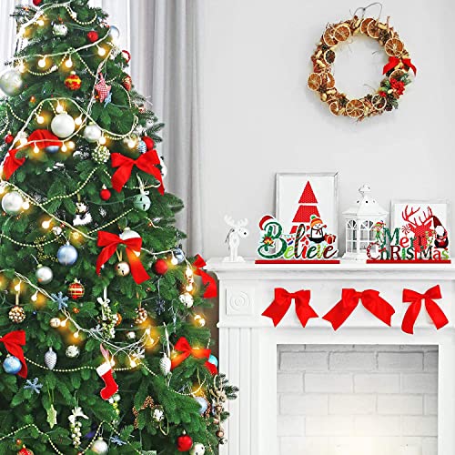 Blulu Christmas Wooden Signs Tabletop Farmhouse Centerpieces, Red, 3 Pcs - color: Red
