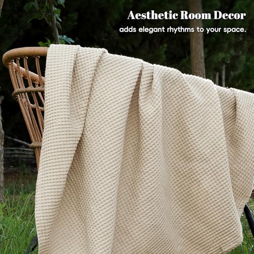 PHF 100% Cotton Waffle Blanket Lightweight Breathable, Twin, Linen/Stone - color: Linen/Stone, size: Twin(66" x 90")