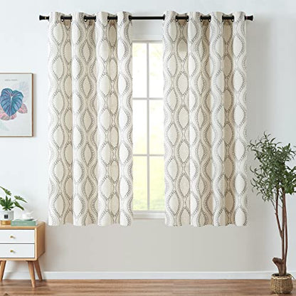 jinchan Boho Linen Curtains 63 Inch Grey on Beige Grommet 2 Panels - color: Vine Grey, size: 50"W x 63"L (Pack of 2)