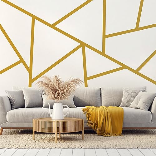 Striped Wall Decals Geometric Line Wall Sticker Golden Decal Peel and Stick - color: Gold