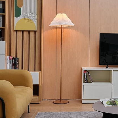 Globe Electric 61000053 62" Floor Lamp, Wood-Toned Finish, Pleated Fabric Shade, Pull Chain Switch, Reading Light, E26 Base, Modern Classic Lighting for Living Rooms and Bedrooms - color: Wood Toned, Oren