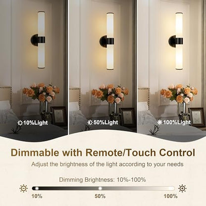 Black Battery Operated Wall Sconces Set of 2 with White Glass Lamp Shade - color: Black（White Glass）