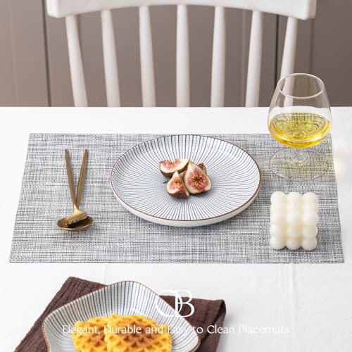 Placemats Set of 6 - Easy Clean Woven Vinyl Placemats for Dining Table, Indoor/Outdoor Place Mats, Washable PVC Table Mats（Gray） - color: A-gray