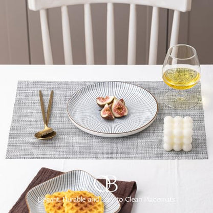 Placemats Set of 6 - Easy Clean Woven Vinyl Placemats for Dining Table, Indoor/Outdoor Place Mats, Washable PVC Table Mats（Gray） - color: A-gray