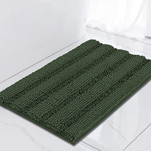 Turquoize Luxury Chenille Bath Rug for Bathroom Rugs Extra Absorbent Bath Mat Non Slip Microfiber Shower Rug for Bathroom Microfiber Shaggy Carpet Rug Size, 17"x 24", Bronze Green - color: Bronze Green, size: 17" x 24"