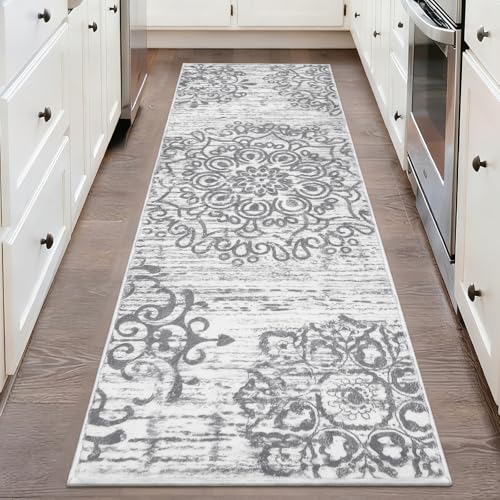 HEBE Hallway Runner Rug 2'x6', Washable Non Slip Kitchen Rug Runner - color: Grey, size: 2' x 6' (Rectangular)