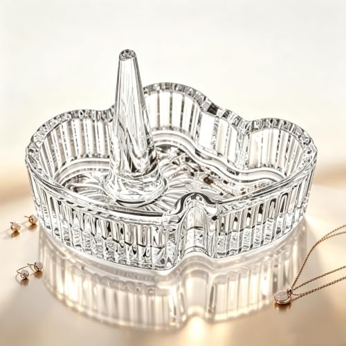 Crystal Ring Holder, Decorative Glass Trinket Tray Jewelry Dish Organizing - color: Clear,heart