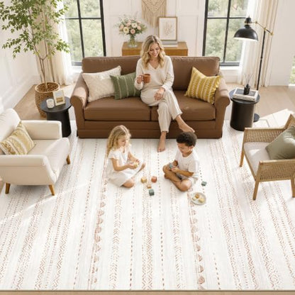Nakagishi Boho 6x8 Area Rug Living Room Rugs Machine Washable Brown - color: Beige Brown, size: 6' X 8' (Rectangular)