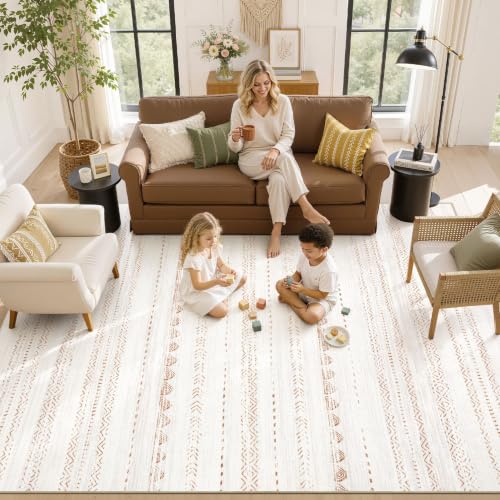 Nakagishi Boho 5x8 Area Rug Living Room Rugs Machine Washable Brown - color: Beige Brown, size: 5' X 8' (Rectangular)