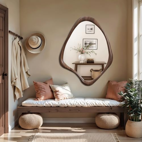 LuxenHome Asymmetrical Wall Mirror, 23"x 29" Classic Brown Irregular Mirror - color: Brown