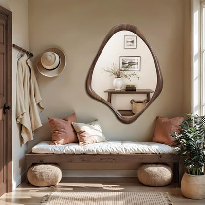 LuxenHome Asymmetrical Wall Mirror, 23"x 29" Classic Brown Irregular Mirror - color: Brown