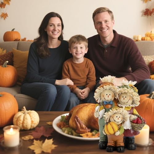 Hodao Fall Scarecrow Family Figurine, Autumn Harvest Thanksgiving Decor - color: Scarecrow Family Figurines