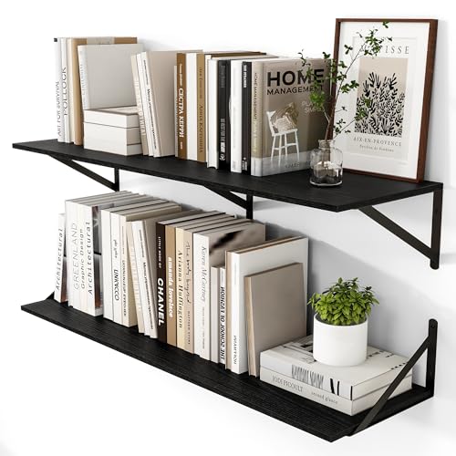 Heimlove 40W x 12D Deep Floating Shelves Set of 2 Black - color: Black With Black Metal Bracket, size: 40Wx12Dx5.8H