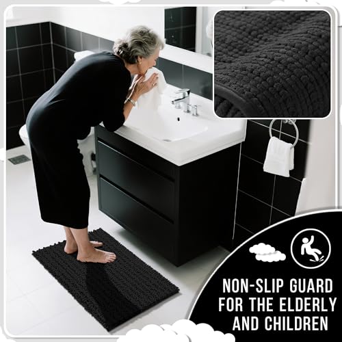 Yimobra Bathroom Rugs Sets 2 Piece, Super Absorbent Bath Mat Set, Black - color: Black, size: 24''x17''+24''x20''U-Shaped