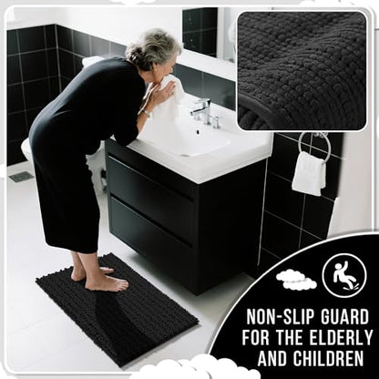Yimobra Bathroom Rugs Sets 2 Piece, Super Absorbent Bath Mat Set, Black - color: Black, size: 24''x17''+24''x20''U-Shaped