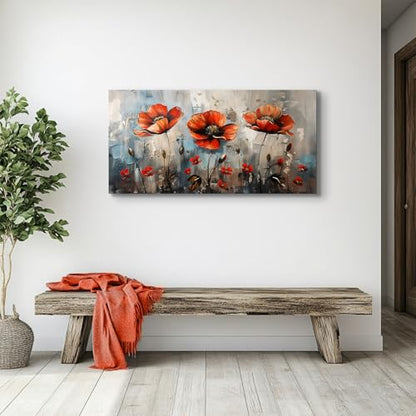SERIMINO Red Wildflower Wall Art, Floral Botanical Canvas Art 20"X40" - color: Wildflowers, size: 40"L x 20"W