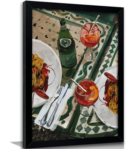 Black Framed Vintage Italian Pasta & Beverage Wall Art - Rustic Restaurant Food Canvas Decor Retro Kitchen Artwork Picture for Kitchen Dining Room Decor - color: pasta, size: 10"L x 8"W