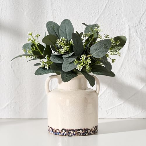 Emotionally Grounded Vase, Vaseking Ceramic Rustic Vase with 2 Handles, 5.83 inch Minimalist Decorative Farmhouse Vases for Home Decor, Living Room, Enterway, Table Decoration, White - color: 18420-white