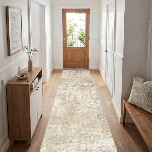 cotiled 3x8 Hallway Runner Rug, Abstract, Washable, Non Slip, Beige - color: Beige, size: 3' x 8' (Runner)