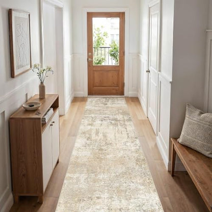 cotiled 3x8 Hallway Runner Rug, Abstract, Washable, Non Slip, Beige - color: Beige, size: 3' x 8' (Runner)