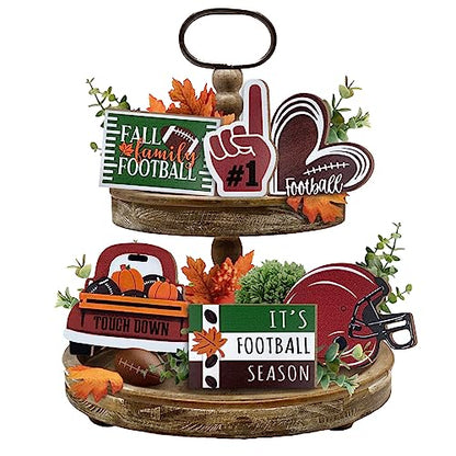 Fall Football Tiered Tray Decor, Farmhouse Tray Decorations Truck - style: Football Tiered Truck