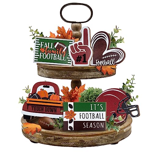 Fall Football Tiered Tray Decor, Farmhouse Tray Decorations Truck - style: Football Tiered Truck