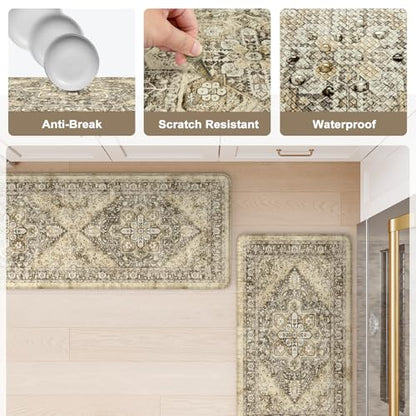 KIMODE Anti Fatigue Kitchen Mat, Boho Distressed Kitchen Rugs Sets of 2 - color: Boho Brown/Multi, size: 47"L x 17.3"W x 0.47"Th + 29"L x 17.3"W x 0.47"Th