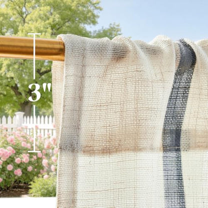 jinchan Linen Striped Tier Curtains for Kitchen Windows Farmhouse - color: Shadow Stripe | Blue on Linen, size: 26"W x 24"L (Pack of 2)