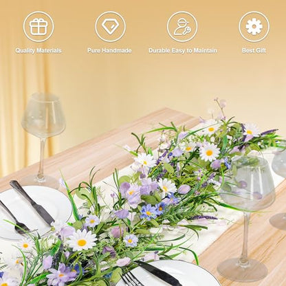 6ft Summer Daisy Garland with Flowers - color: Lavender