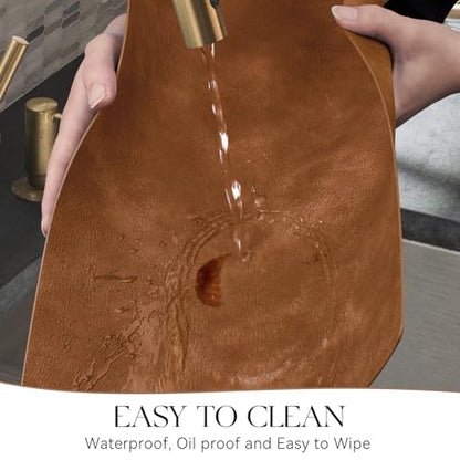 MOSAYT Fall Vinyl Faux Leather Placemats, Set of 6, Reddish Brown - color: Reddish Brown