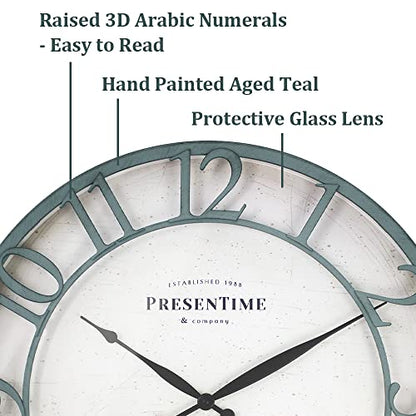 Presentime 21" Farmhouse Series Wall Clock - color: Aged Teal Finish, size: 21 inch