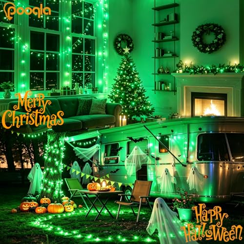 Pooqla Green String Lights Battery Powered, 2x50 LED Halloween Fairy Lights - color: Green, size: 50 LED x2