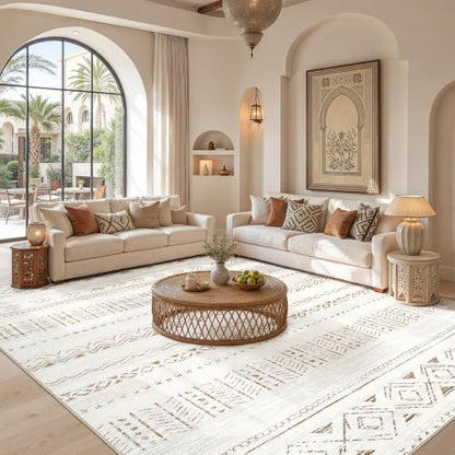 cotiled 10x10 Area Rugs Washable Boho Living Room Rug Brown/Cream - color: Light Brown/Cream, size: 10' x 10' (Square)