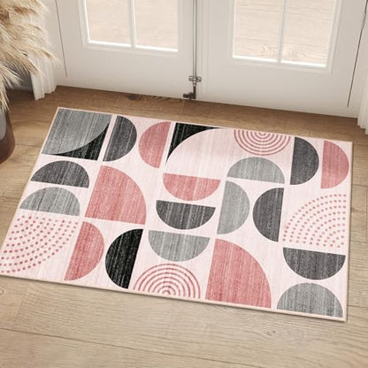 MUJOO Small Rug Washable,Boho 2x3 Area Rugs Non Slip Modern Abstract - color: Pink and Grey, size: 2' x 3' (Rectangular)