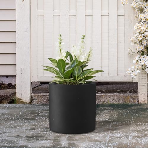 Kante Black Concrete Planter 9.8" Tall All-Weather Round Small Pot - color: Black, size: 9.8" Dia