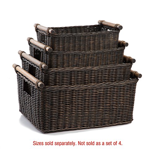 The Basket Lady Pole Handle Wicker Storage Basket, M, Walnut Brown - color: Antique Walnut Brown, size: Medium