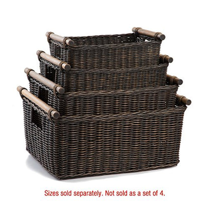The Basket Lady Pole Handle Wicker Storage Basket, M, Walnut Brown - color: Antique Walnut Brown, size: Medium