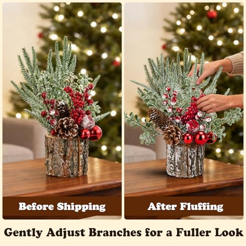 Christmas Centerpieces for Tables – Tabletop Christmas Decorations with Pine, Cones & Berries – Indoor Holiday Decors for Home, Office, Kitchen or Fireplace Mantel