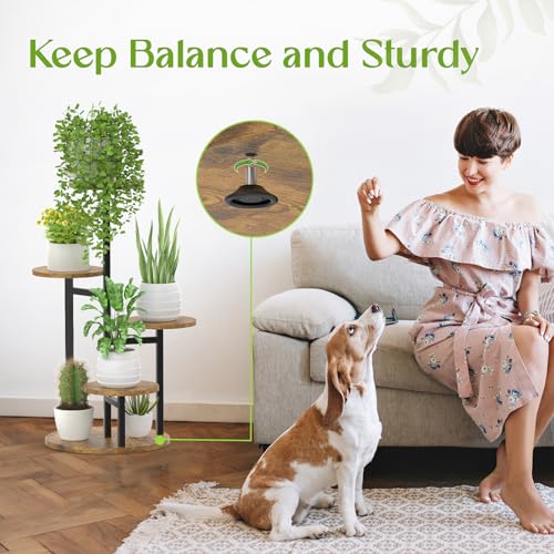 Oppro Plant Stand Indoor, 5 Tier Metal Wood Flower Multiple Shelf - color: Black-5 Tier